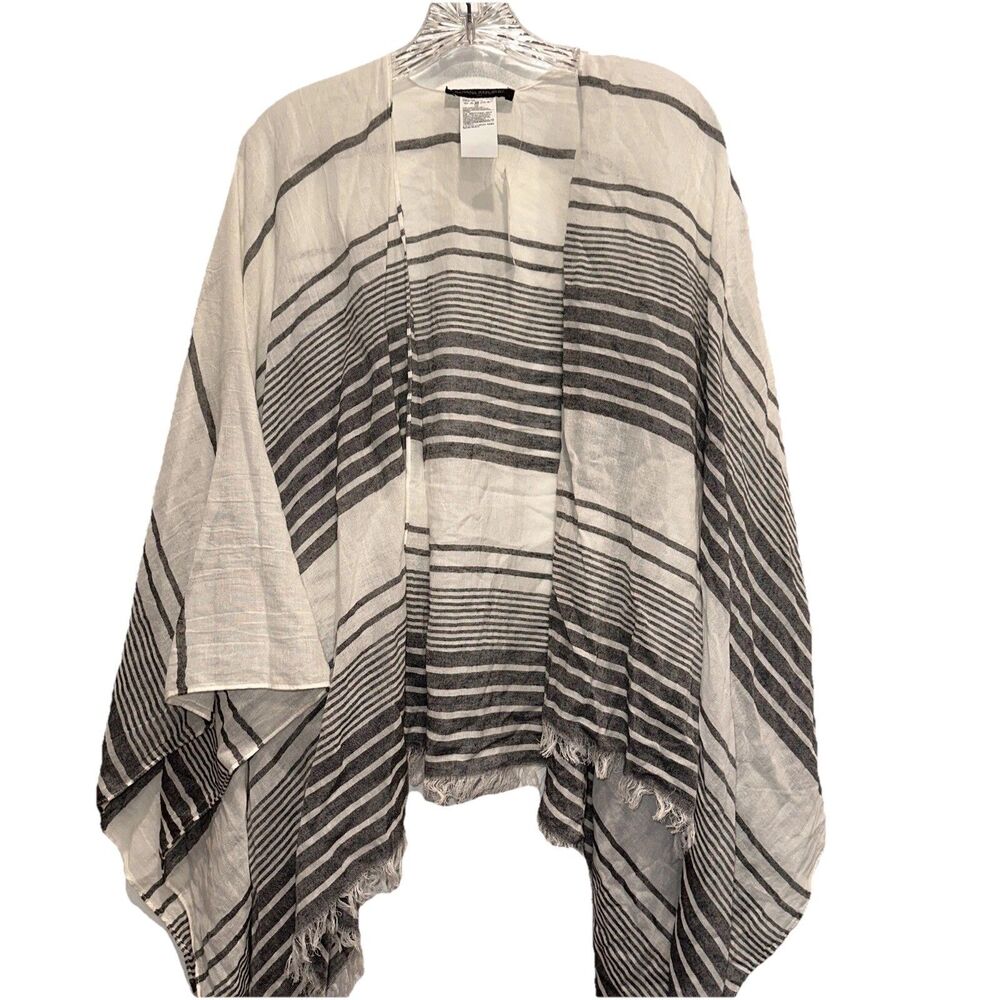 New Womens Banana Republic Cotton Scarf Shawl Stripe One Size Gray Resort Beachy